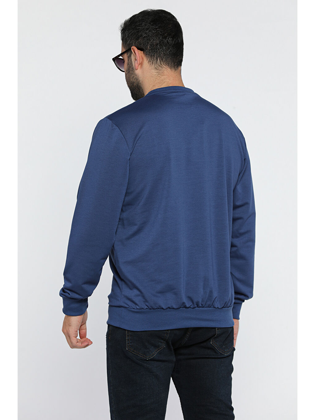 Mishar İtalia İndigo Erkek Bisiklet Yaka Ön Nakışlı Sweatshirt - 2