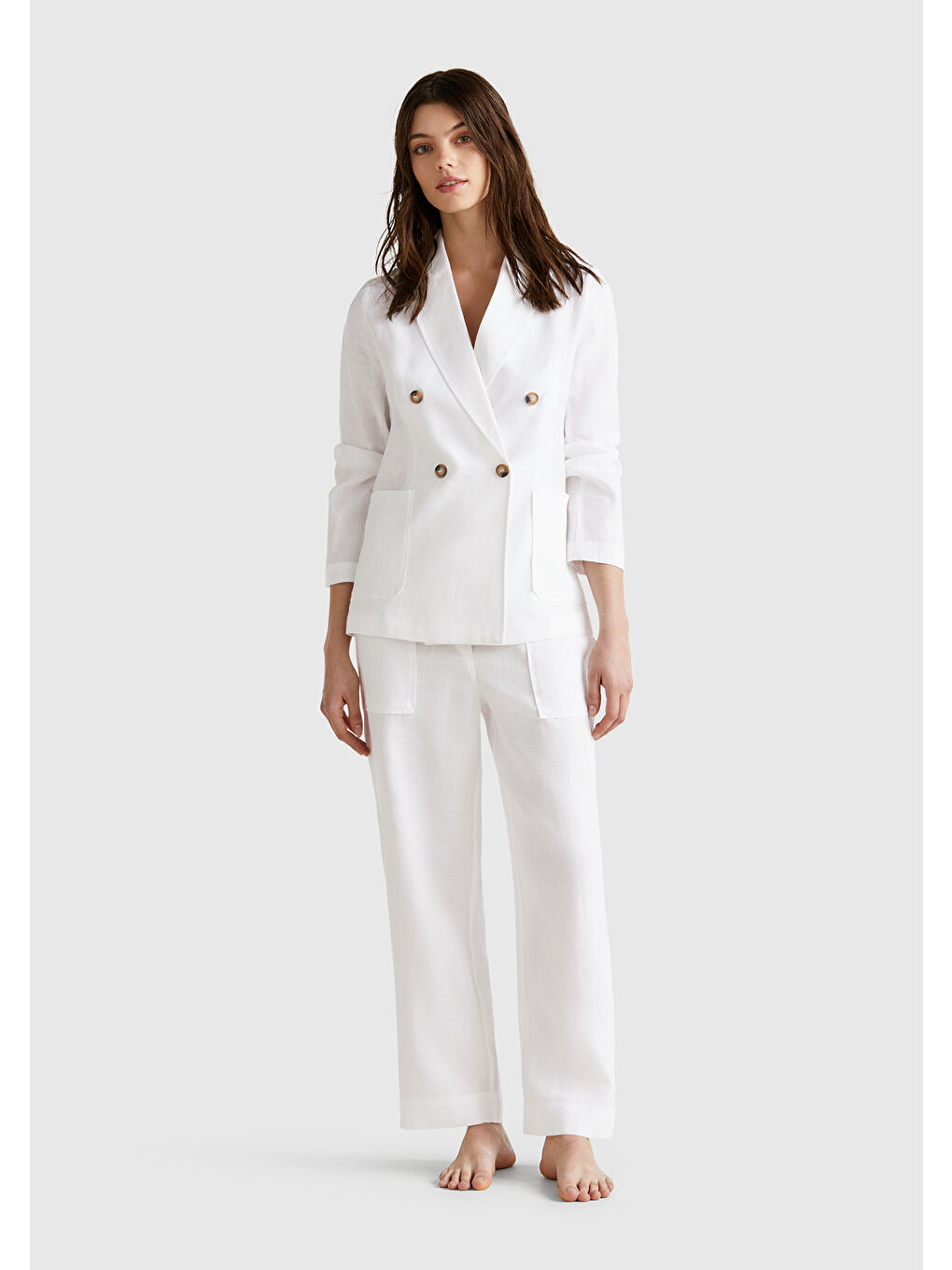 Kadın Beyaz %100 Keten Ceket-4