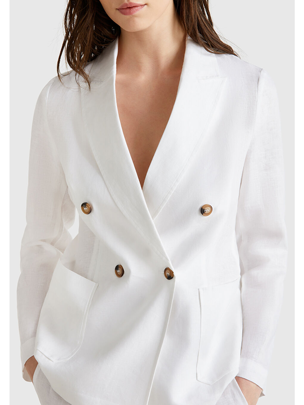 Kadın Beyaz %100 Keten Ceket-5