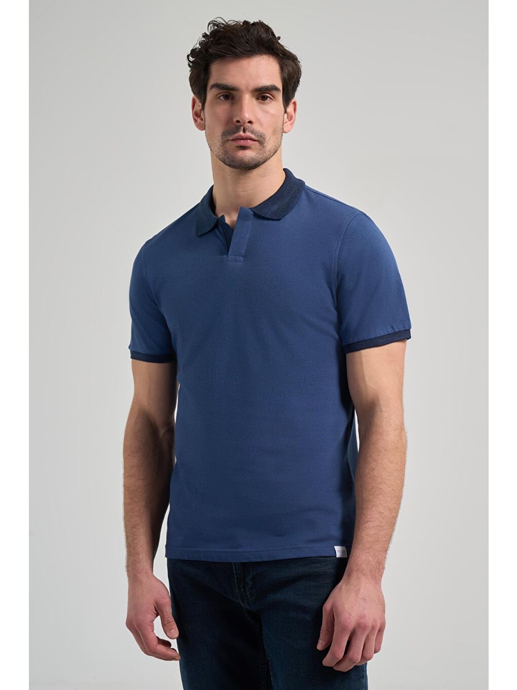 Lacivert Pike Polo Yaka %100 Pamuk Casual Slim Fit Dar Kesim Tişört 1011240155