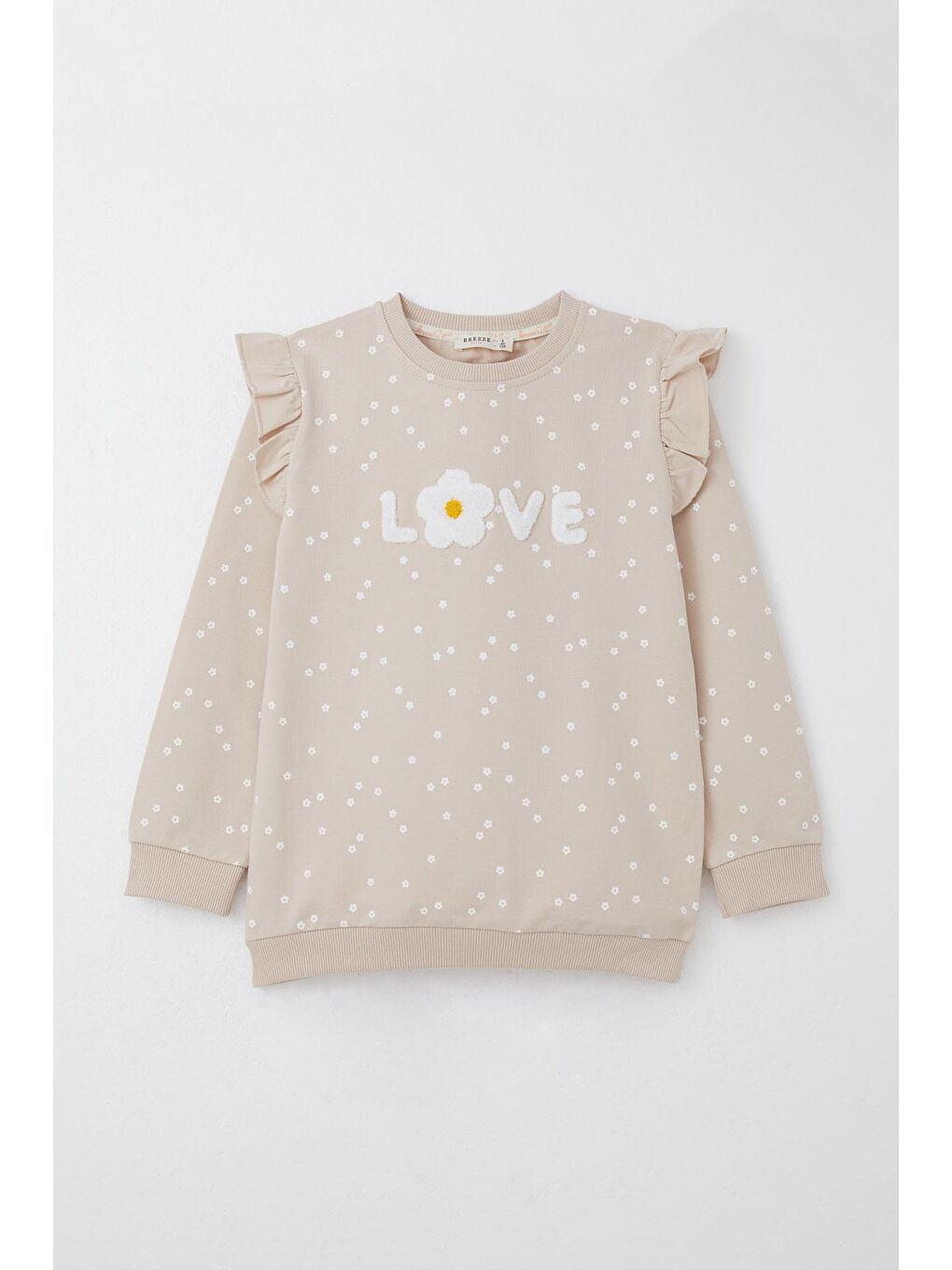 Kız Çocuk Eşofman Takım Kabartma Yazı Baskılı Çiçekli Bej (4-6 Yaş)-1