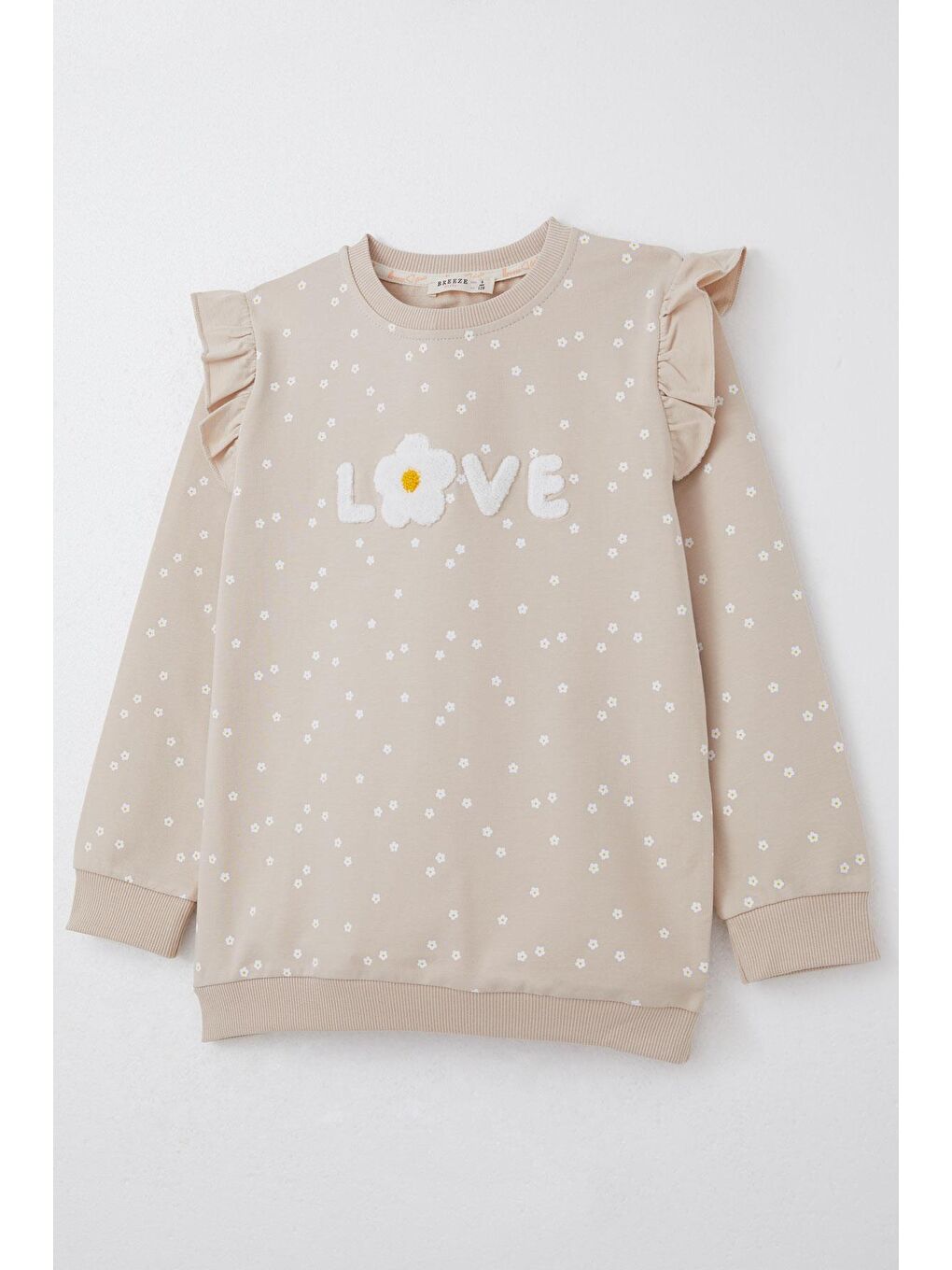 Kız Çocuk Eşofman Takım Kabartma Yazı Baskılı Çiçekli Bej (4-6 Yaş)-5