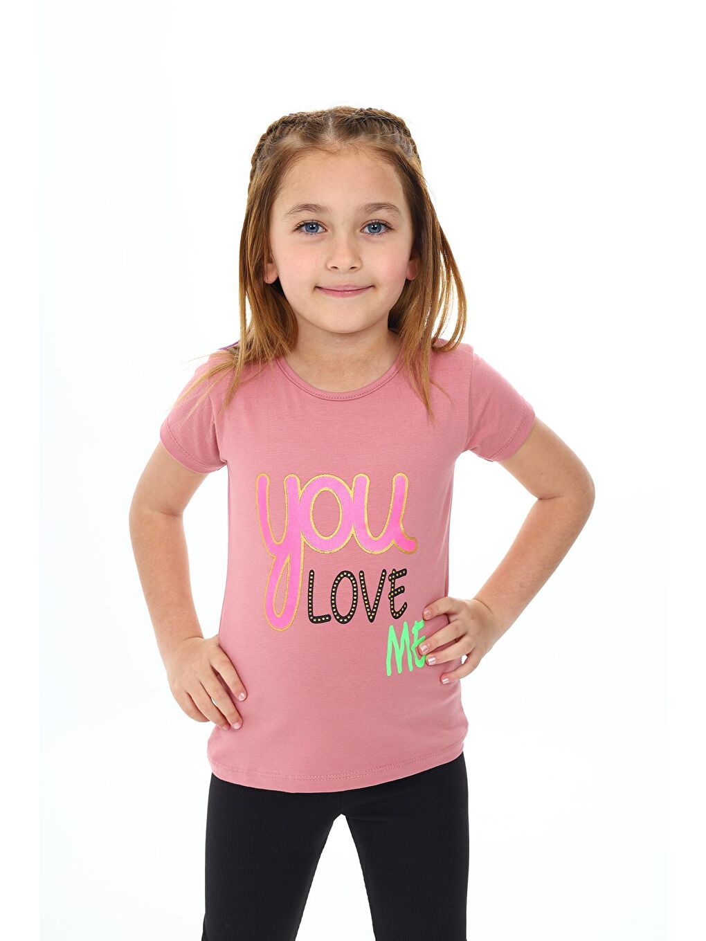 Pembe Kız Çocuk Yazı Baskılı T-Shirt 3-13 Yaş Zu108-1