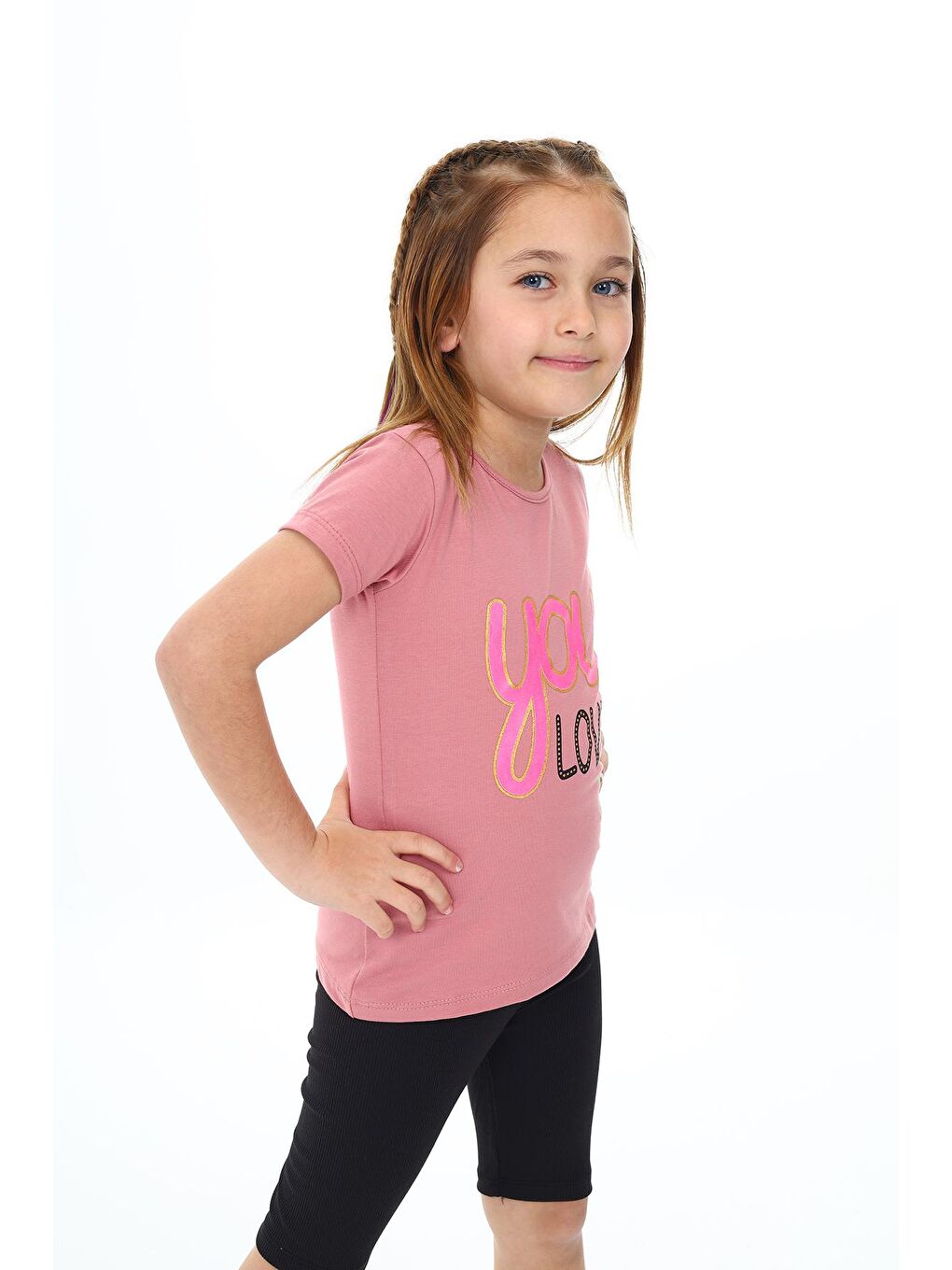 Pembe Kız Çocuk Yazı Baskılı T-Shirt 3-13 Yaş Zu108-1-1
