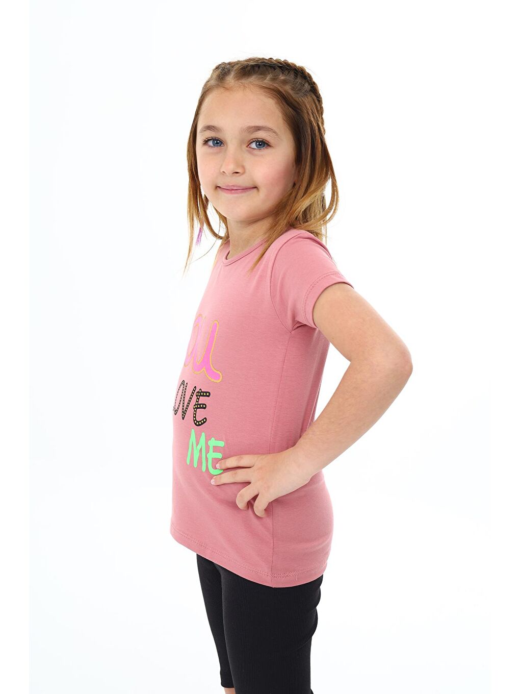 Pembe Kız Çocuk Yazı Baskılı T-Shirt 3-13 Yaş Zu108-1-2