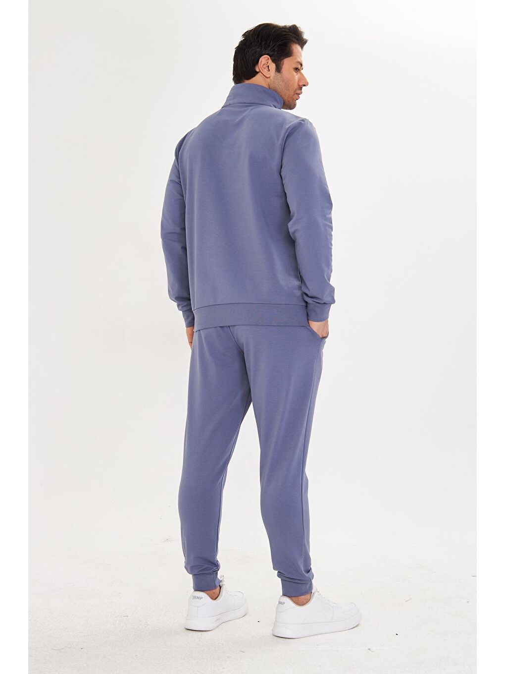 Yarım Fermuarlı Pamuklu Erkek Eşofman Takımı Gri Melanj 5709-G-5