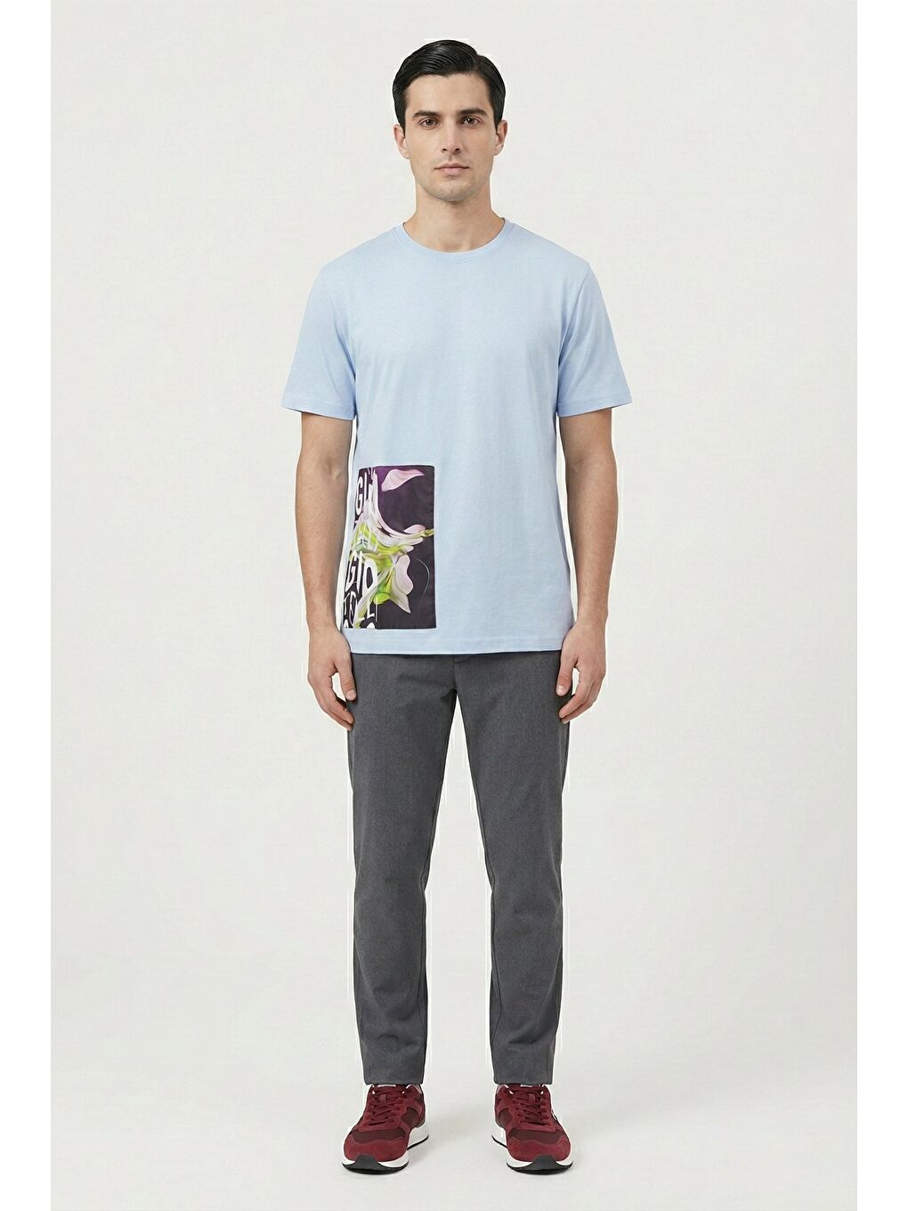 Giotelli Açık Mavi Oversize Fit %100 Pamuk Baskılı Bisiklet Yaka Erkek Tişört-1