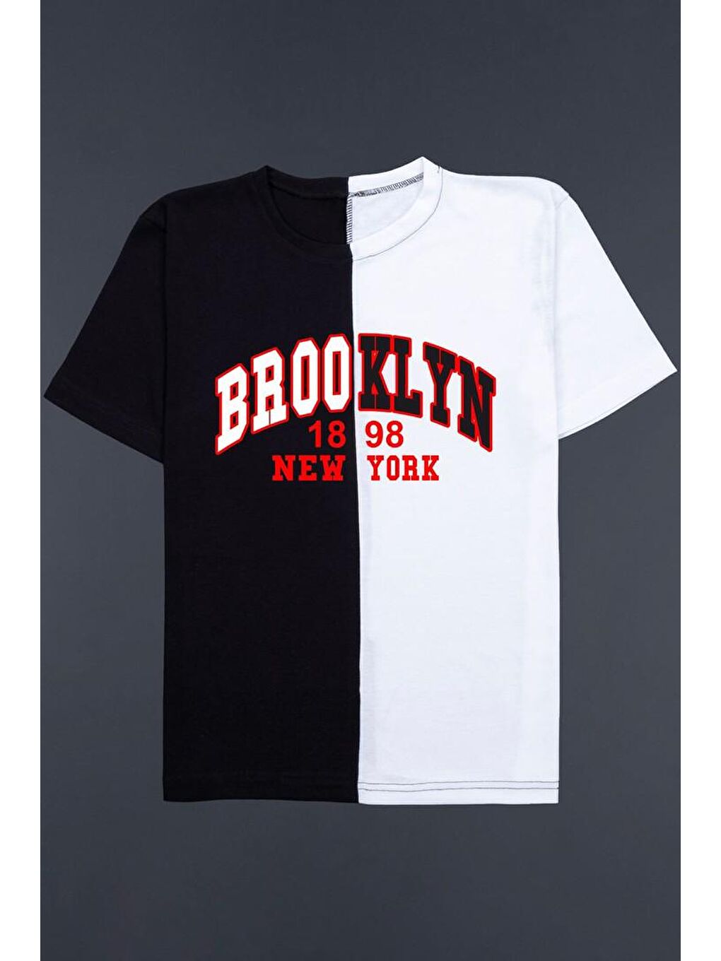 uyguntarz Siyah Brooklyn Çift Renk Baskılı Tasarım Tshirt - 1