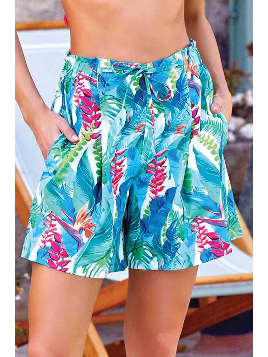 Yeşil Desenli Kadın Deniz Havuz Kısa Şort Guada S035 Mint