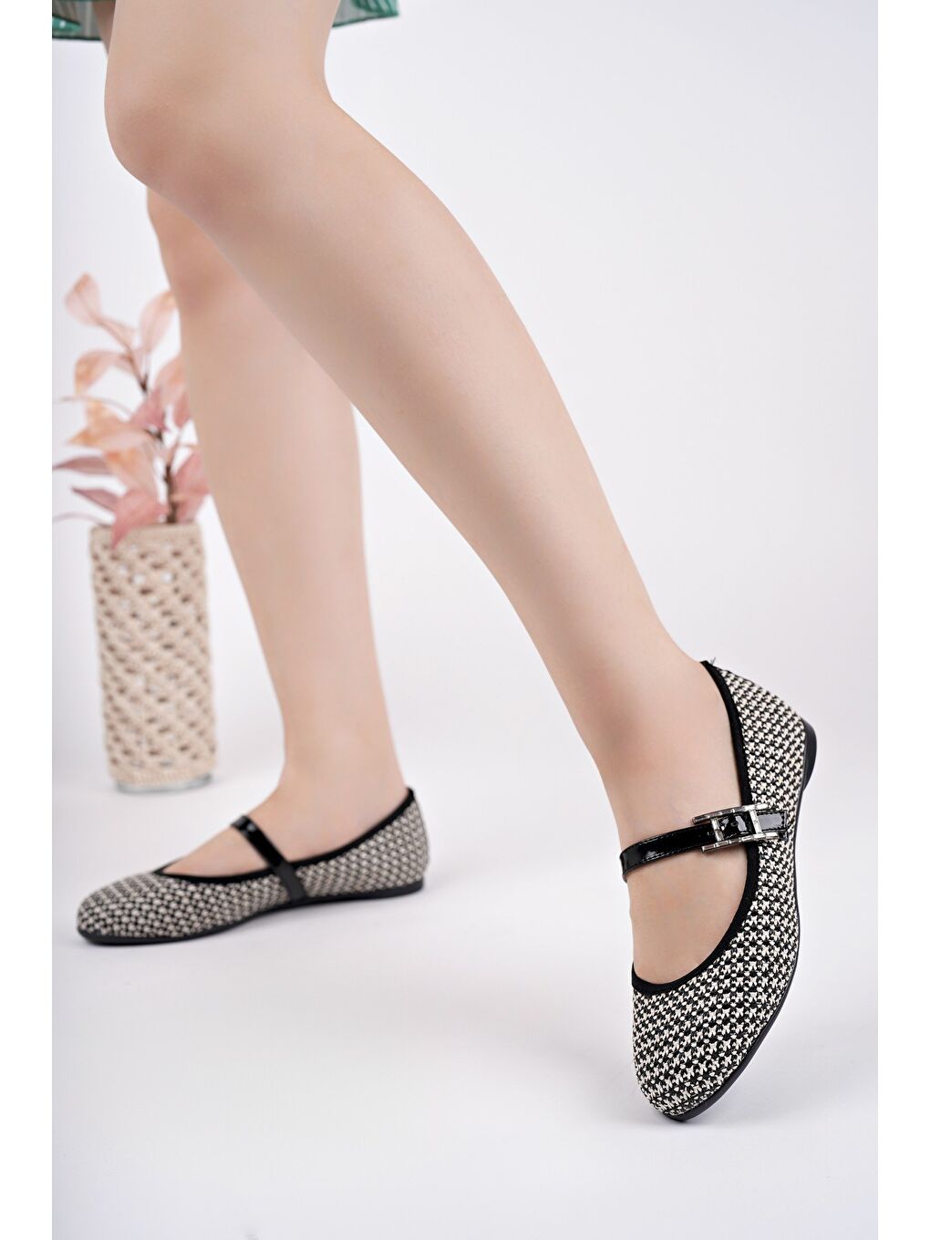 Siyah KAİF Tek Bantlı Kadın Günlük Hasır Babet-5