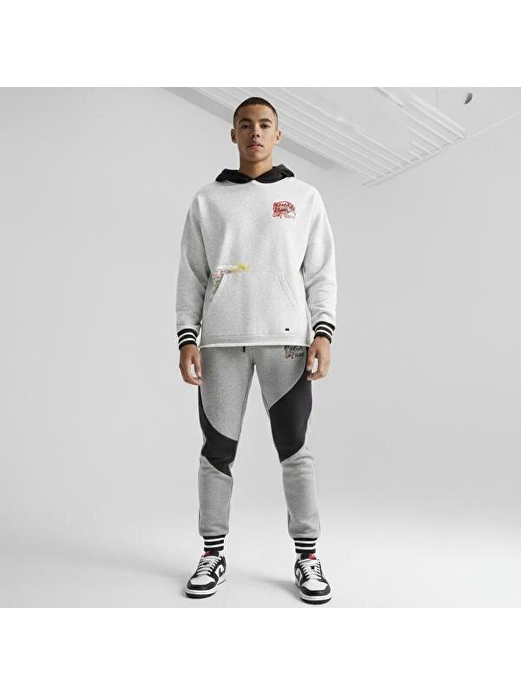 Boroughs Erkek Gri Kapüşonlu Hoodie