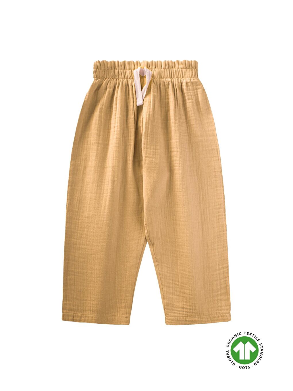Organic Beli Fırfırlı Geniş Kesim Müslin Pantolon 1-8 Yaş Hardal Sarı