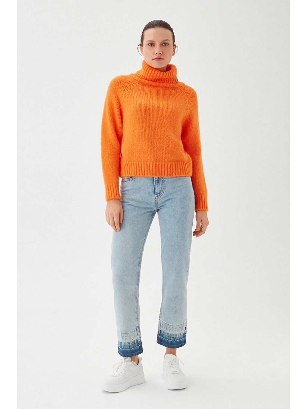 Turuncu Kadın Balıkçı Yaka Kaşkorse Triko Kazak-1