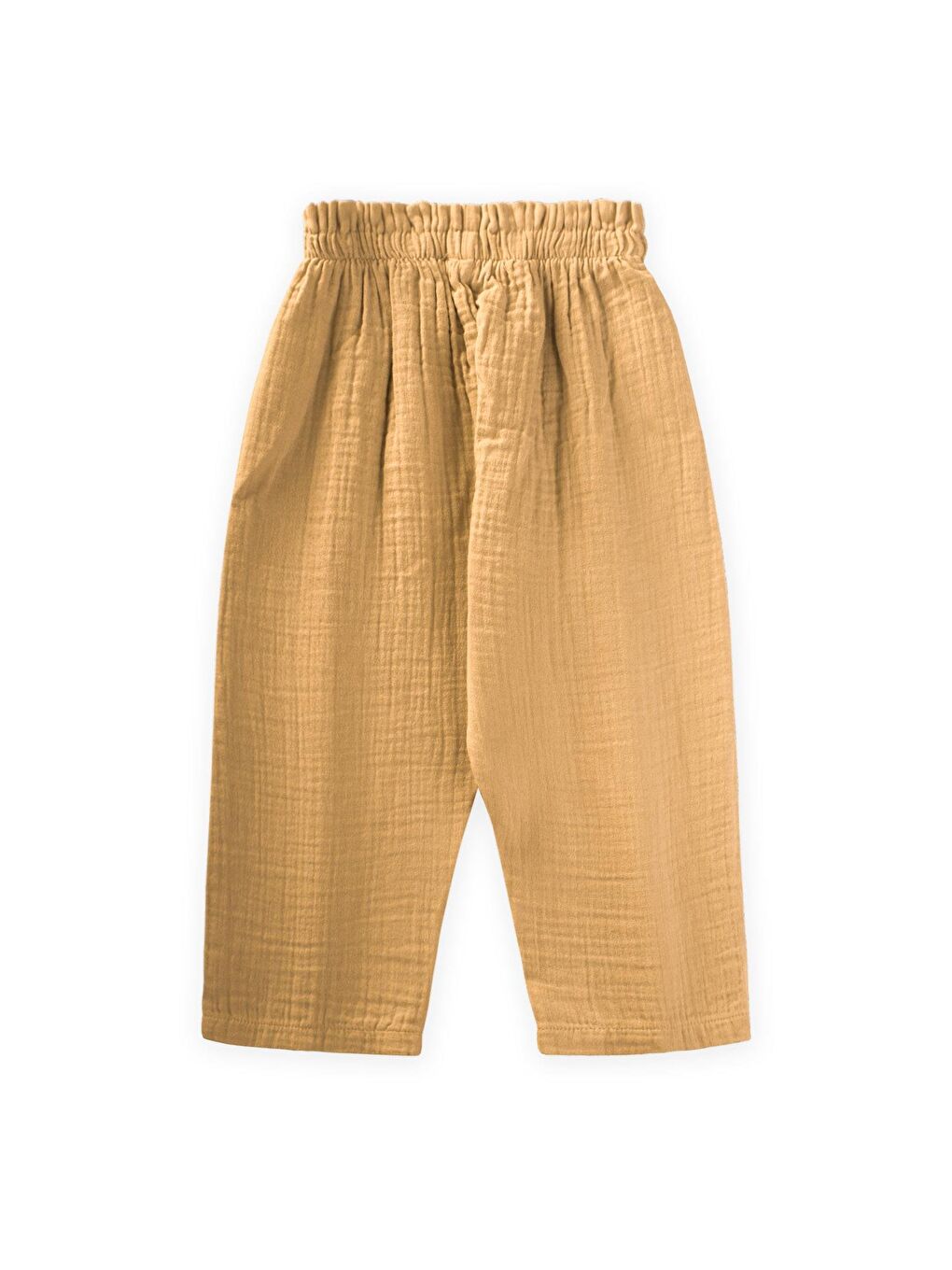 Organic Beli Fırfırlı Geniş Kesim Müslin Pantolon 1-8 Yaş Hardal Sarı-1