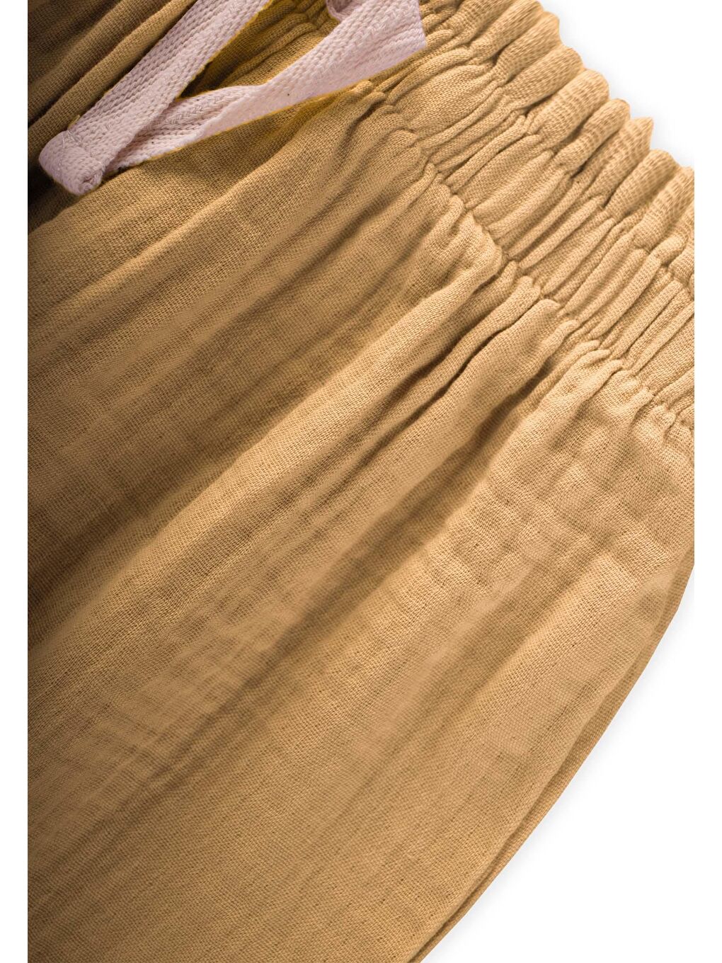 Organic Beli Fırfırlı Geniş Kesim Müslin Pantolon 1-8 Yaş Hardal Sarı-2