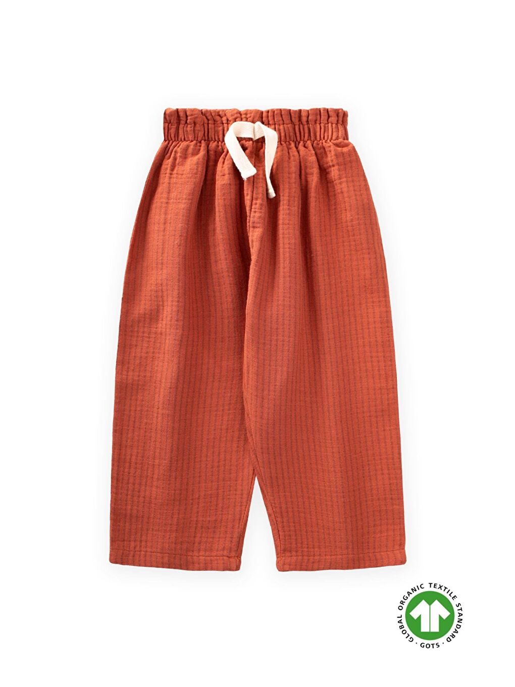 Kahverengi Organic Beli Fırfırlı Geniş Kesim Müslin Pantolon 1-8 Yaş Rust İnce Çizgi