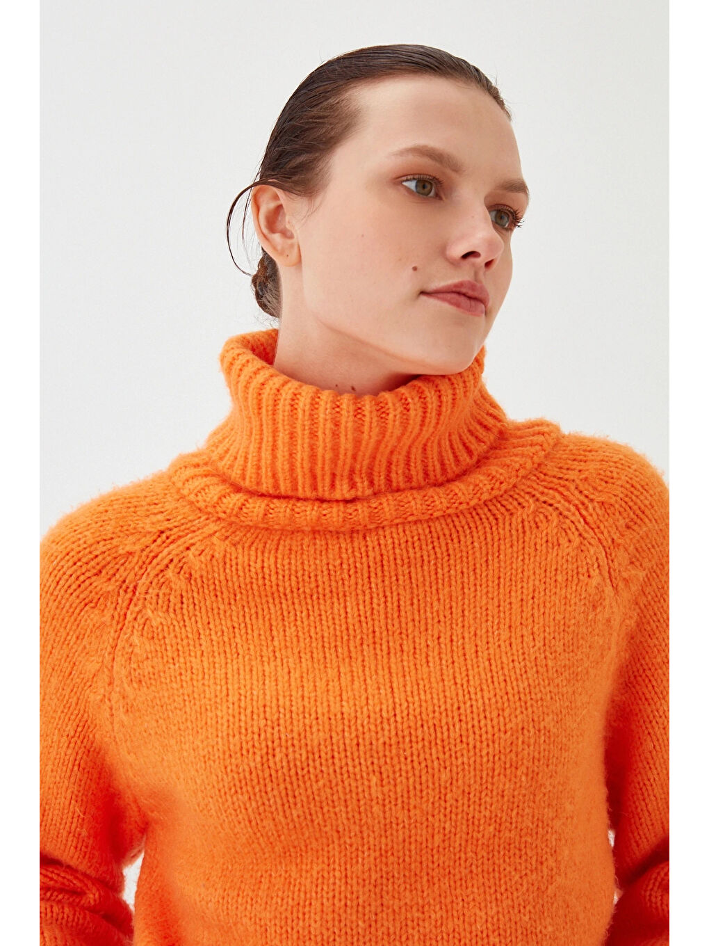 Turuncu Kadın Balıkçı Yaka Kaşkorse Triko Kazak-3