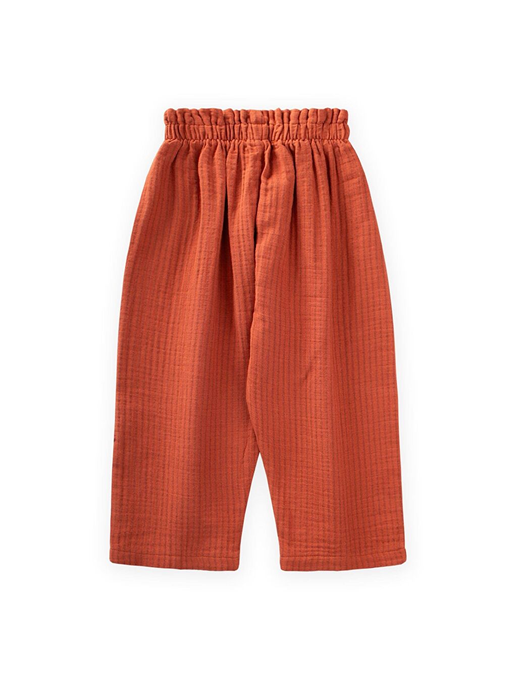 Kahverengi Organic Beli Fırfırlı Geniş Kesim Müslin Pantolon 1-8 Yaş Rust İnce Çizgi-1