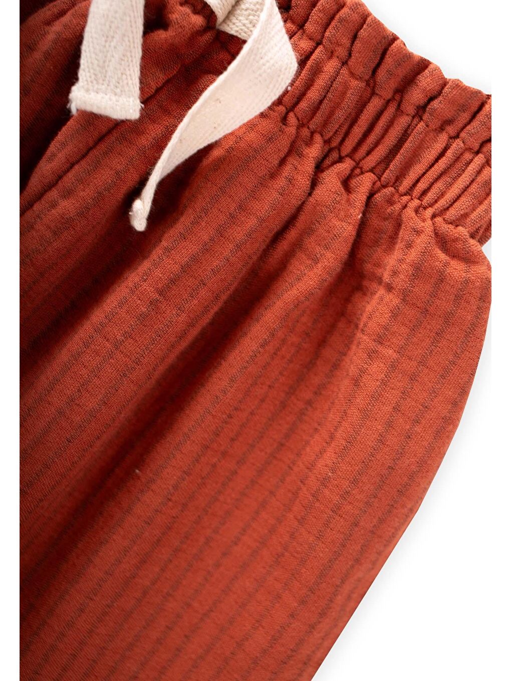 Kahverengi Organic Beli Fırfırlı Geniş Kesim Müslin Pantolon 1-8 Yaş Rust İnce Çizgi-2