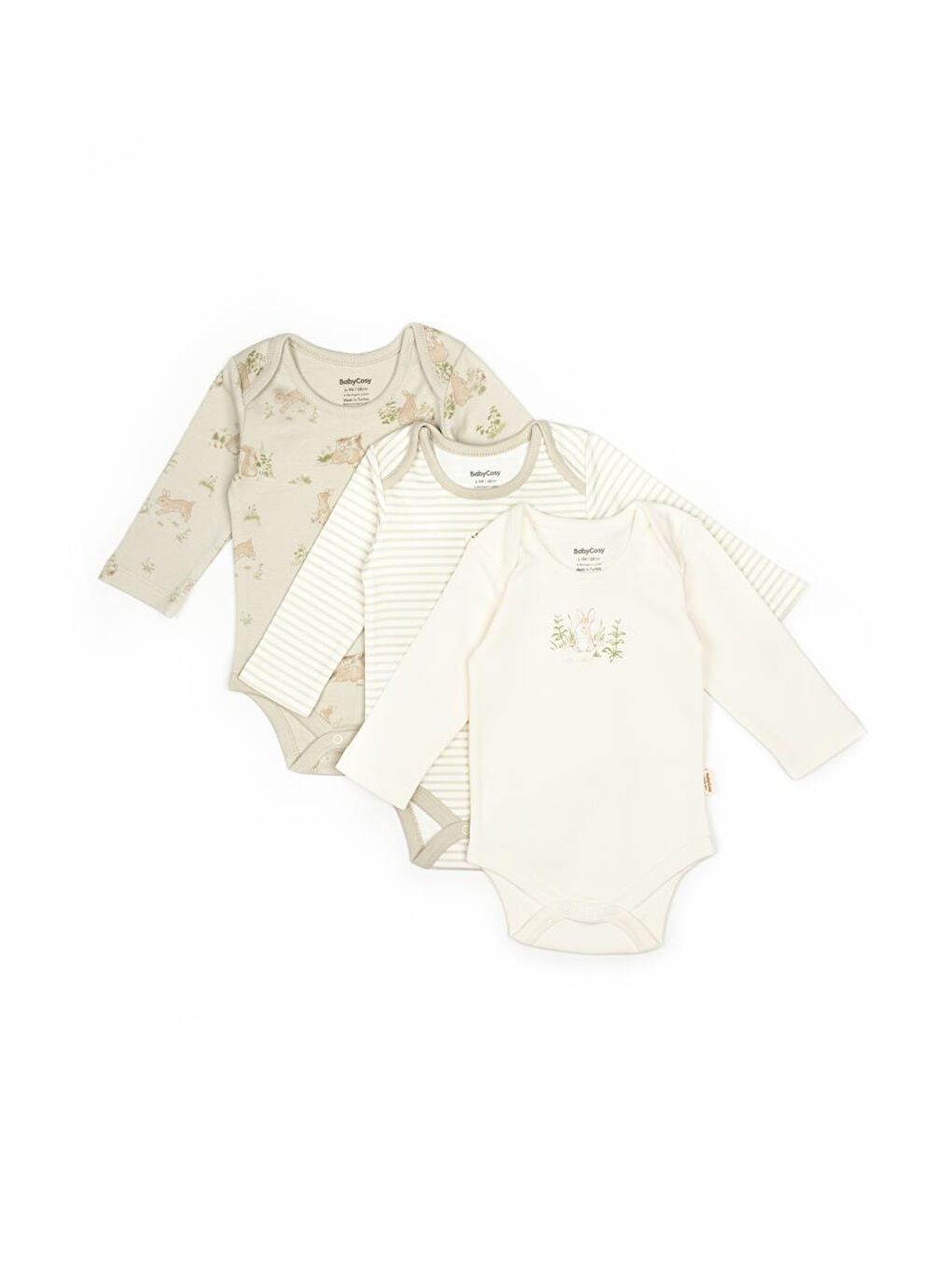 BabyCosy Organic Wear Ekru Bebek 3lü Uzun Kollu Badi Kutulu Set %100 Organik Pamuk, Bebek ve Yenidoğan Serisi - CSY5791