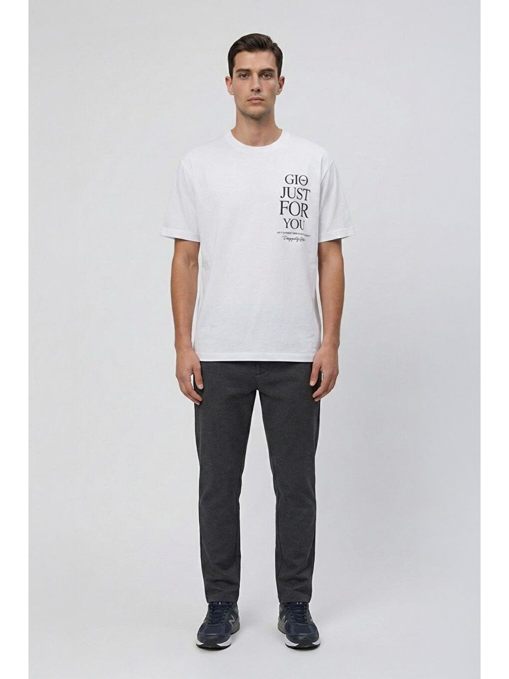 Giotelli Beyaz Standart Fit %100 Pamuklu Bisiklet Yaka Tişört-1