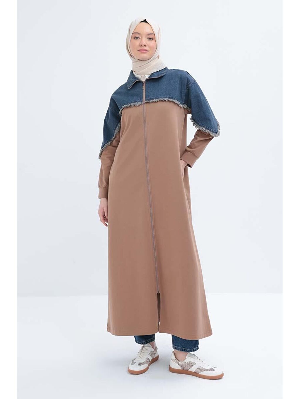 Bej Vizon-Denİm Garnİlİ Ferace