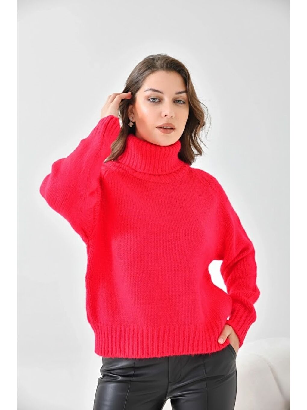 Fuşya Kadın Balıkçı Yaka Kaşkorse Triko Kazak-1