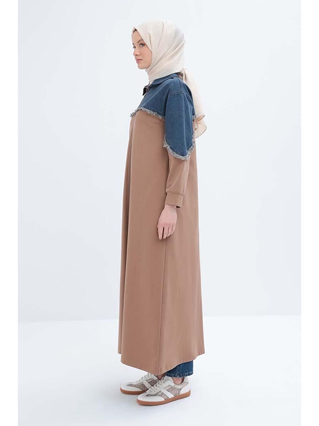 Bej Vizon-Denİm Garnİlİ Ferace-1