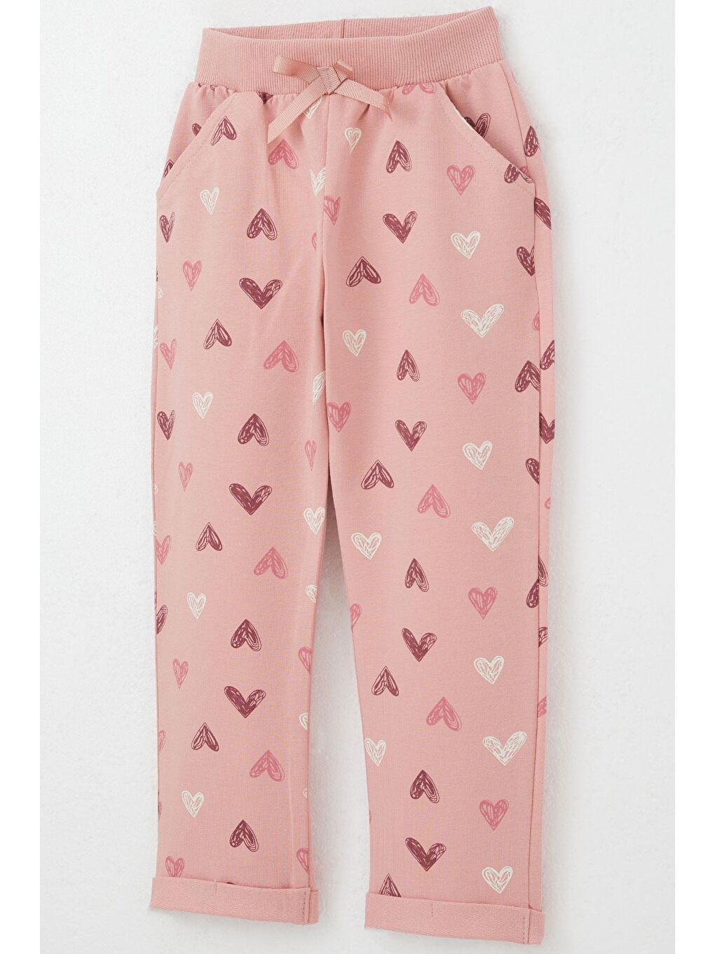 Pembe Kız Bebek Eşofman Takım Kalp Desenli Yazı Baskılı Gülkurusu (1-4 Yaş)-6