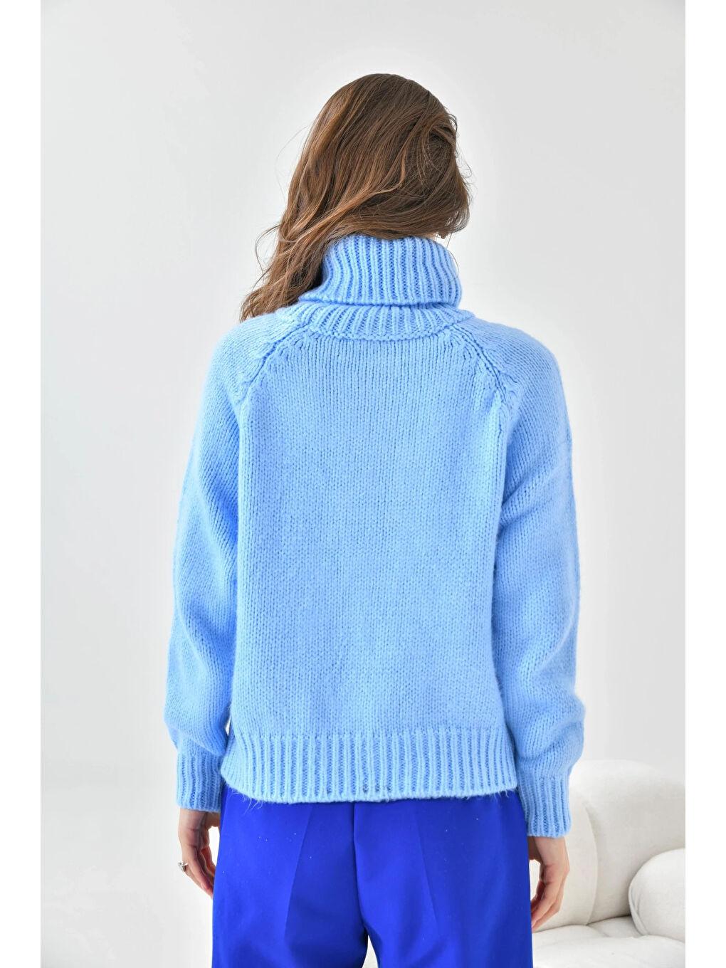 Mavi Kadın Balıkçı Yaka Kaşkorse Triko Kazak-1
