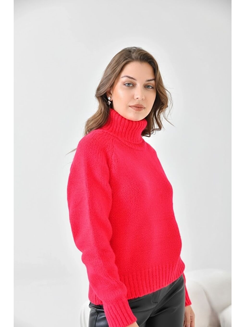 Fuşya Kadın Balıkçı Yaka Kaşkorse Triko Kazak-2
