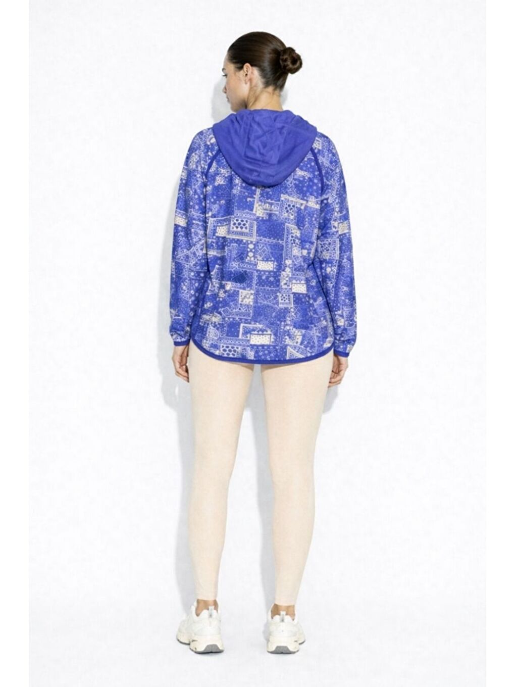 Saks Mavi Etnik Desenli Kanguru Cepli Sweatshirt-2