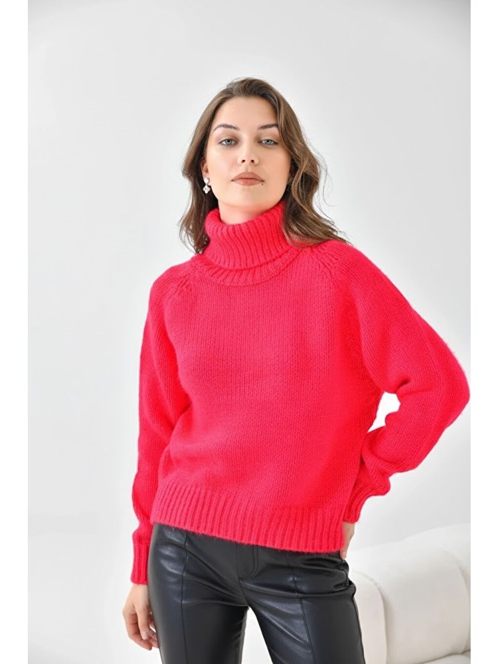 Fuşya Kadın Balıkçı Yaka Kaşkorse Triko Kazak-3