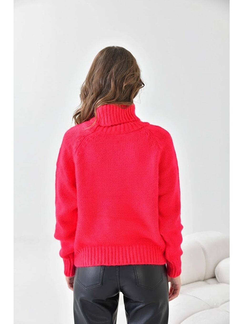 Fuşya Kadın Balıkçı Yaka Kaşkorse Triko Kazak-4