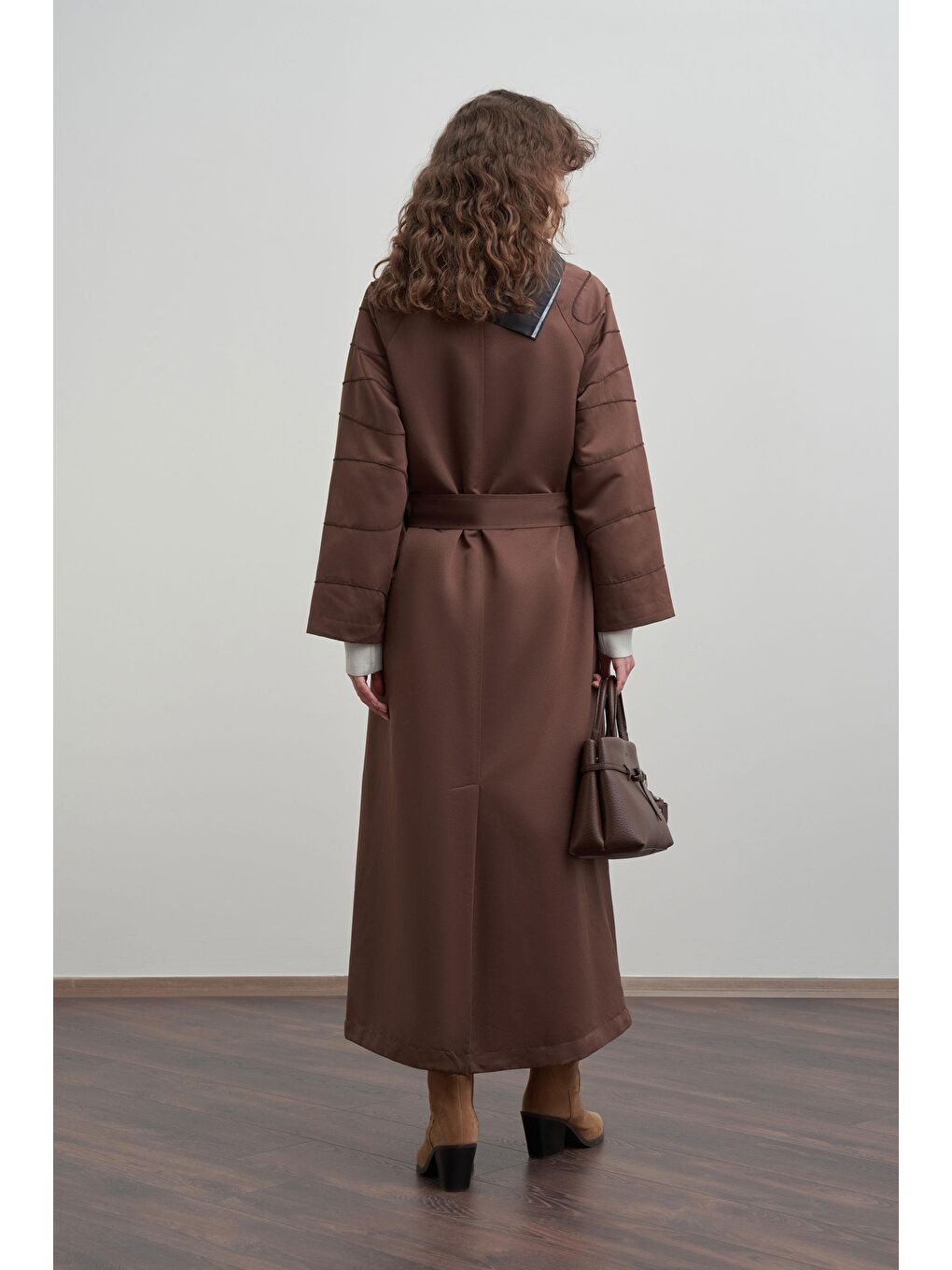 Kahverengi Acı Kahve-Kuşak Detaylı Uzun Ferace-2