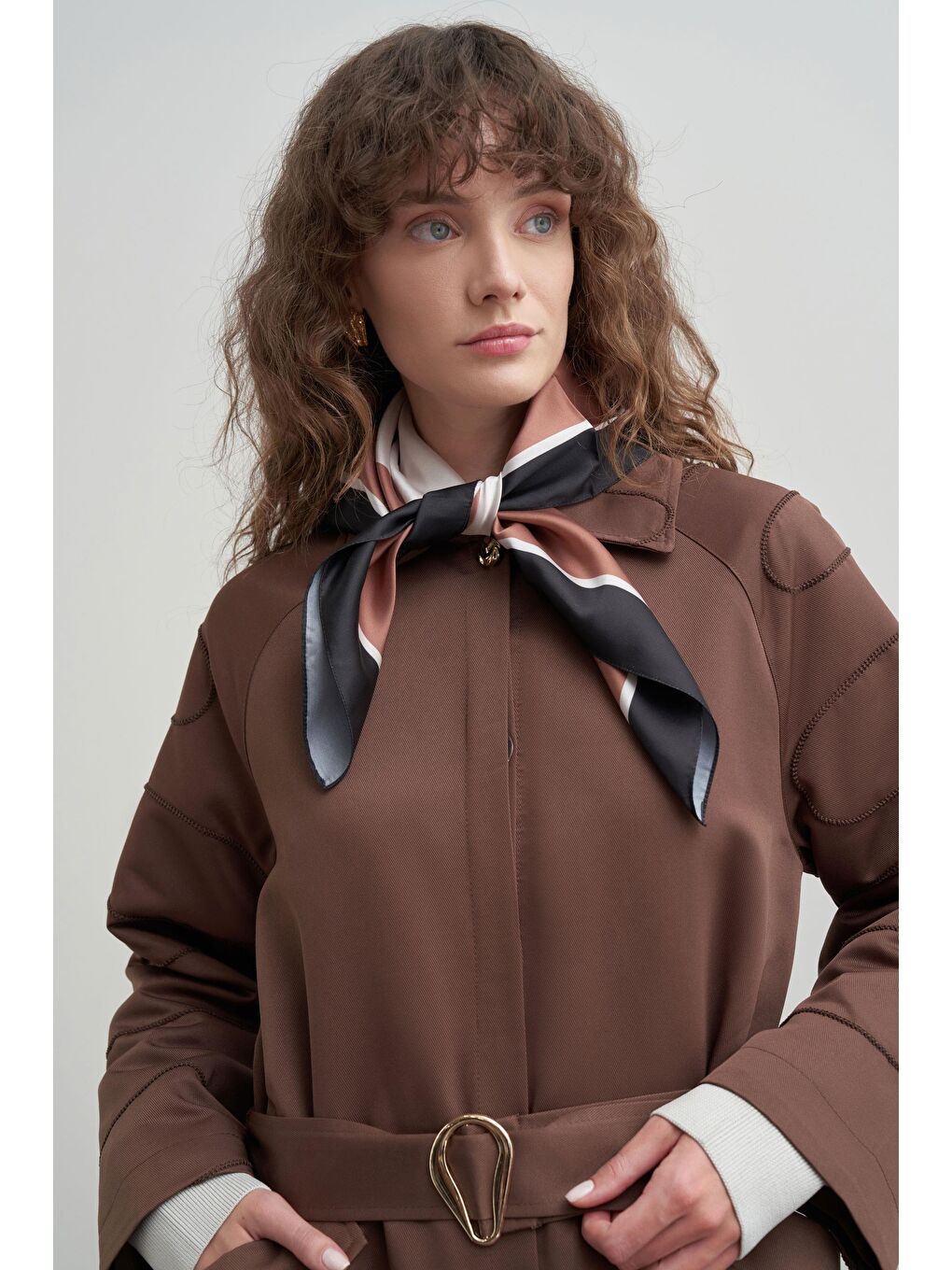 Kahverengi Acı Kahve-Kuşak Detaylı Uzun Ferace-3