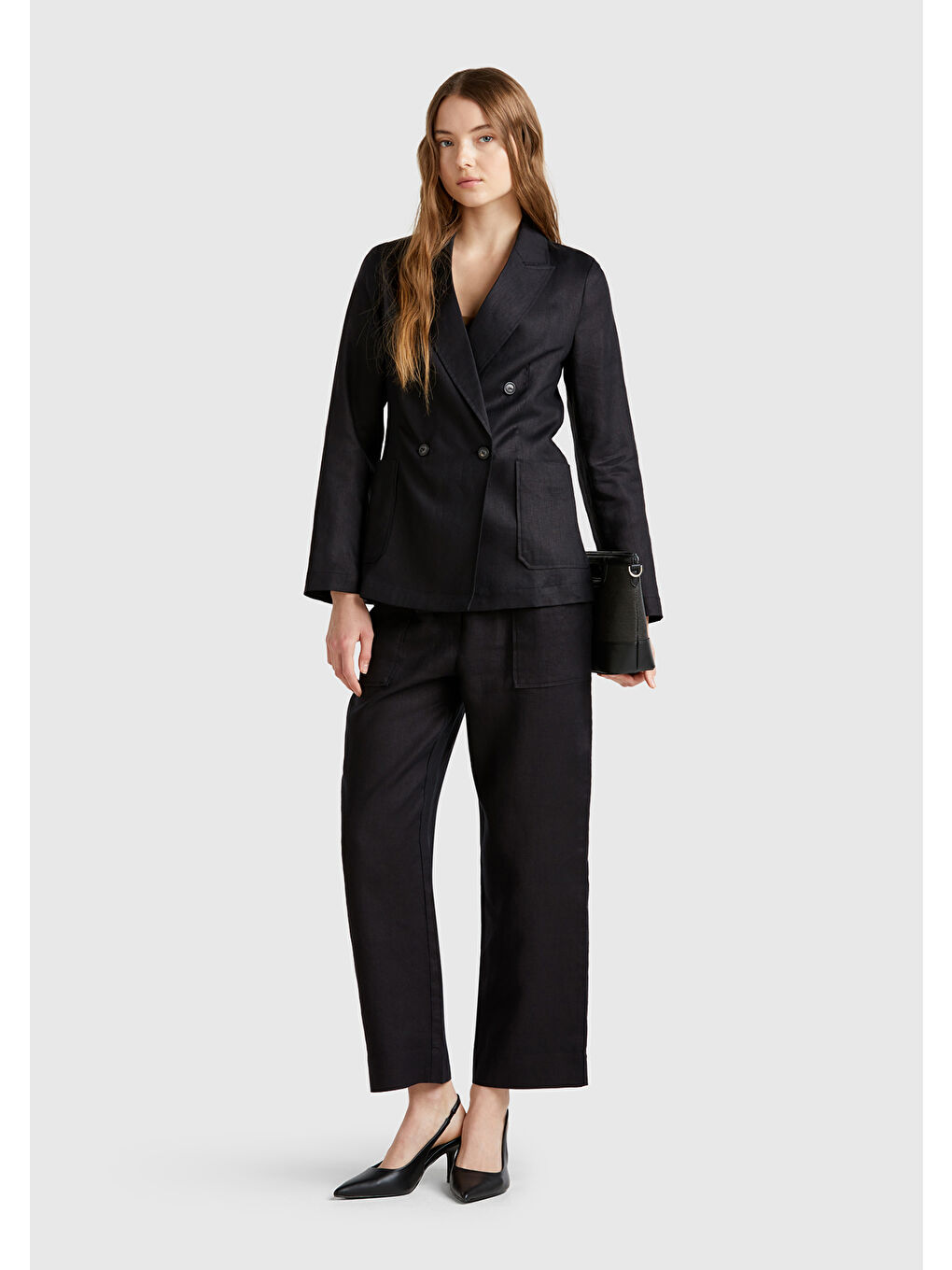 Kadın Siyah %100 Keten Ceket-4