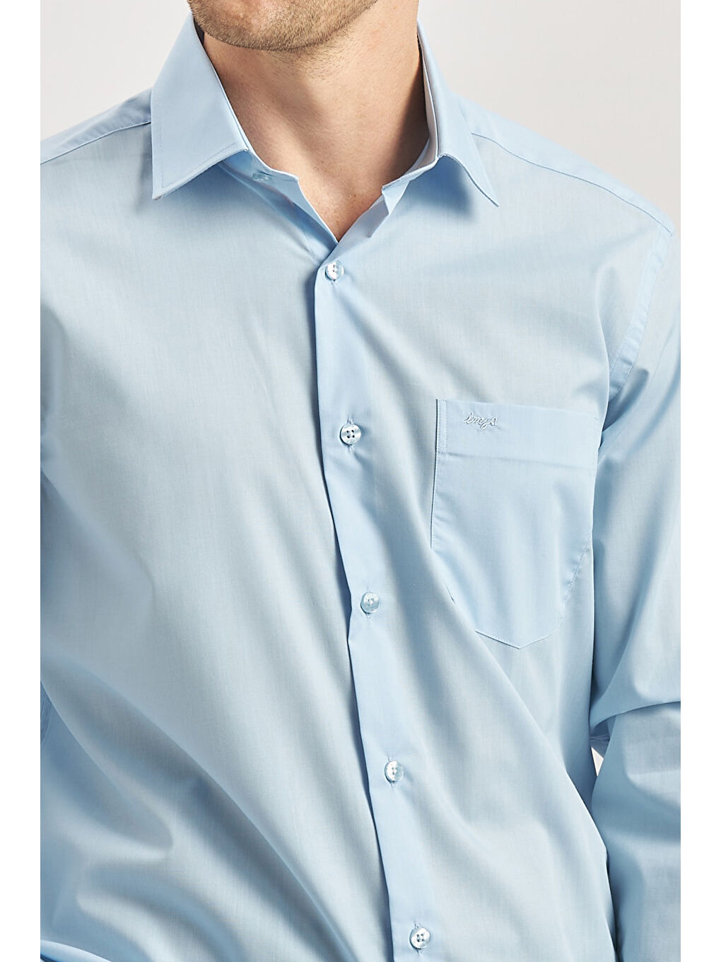 Koyu Mavi Uzun Kollu   Sert Yaka Cepli  Pamuklu Basic Comfort Fit Rahat Kesim Gömlek 1004240051-2