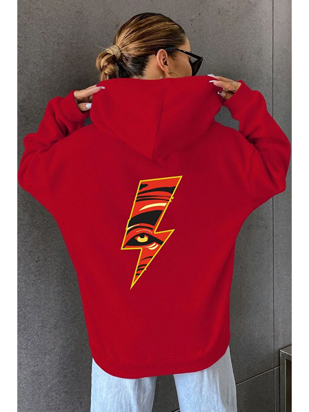 uyguntarz Kırmızı Unisex Yıldırım Baskılı Sweatshirt