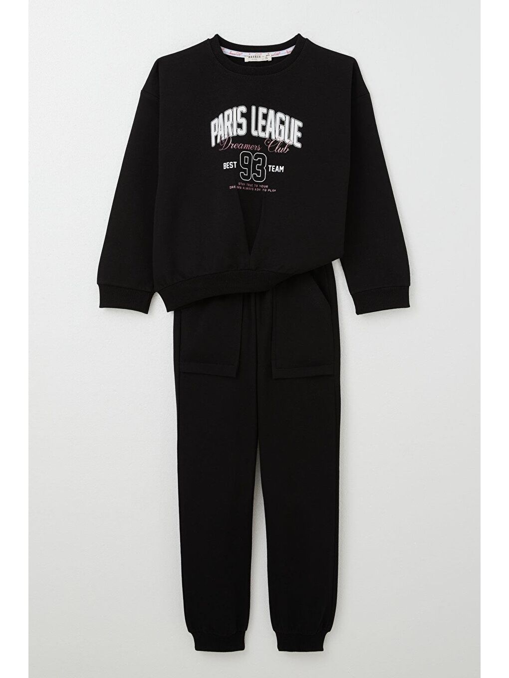 Kız Çocuk Eşofman Takım Lig Temalı Ön Kısmı V Dikişli Siyah (5-10 Yaş)