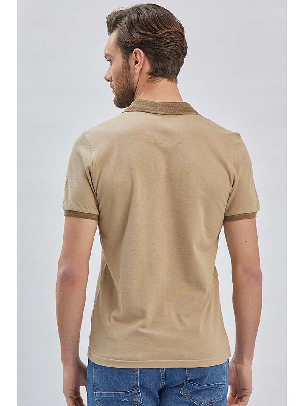 Bej Pike Polo Yaka %100 Pamuk Casual Slim Fit Dar Kesim Tişört 1011240155-4