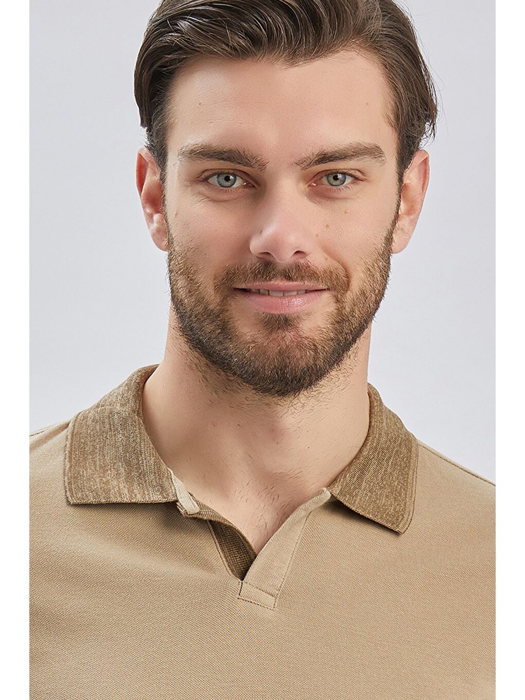 Bej Pike Polo Yaka %100 Pamuk Casual Slim Fit Dar Kesim Tişört 1011240155-5