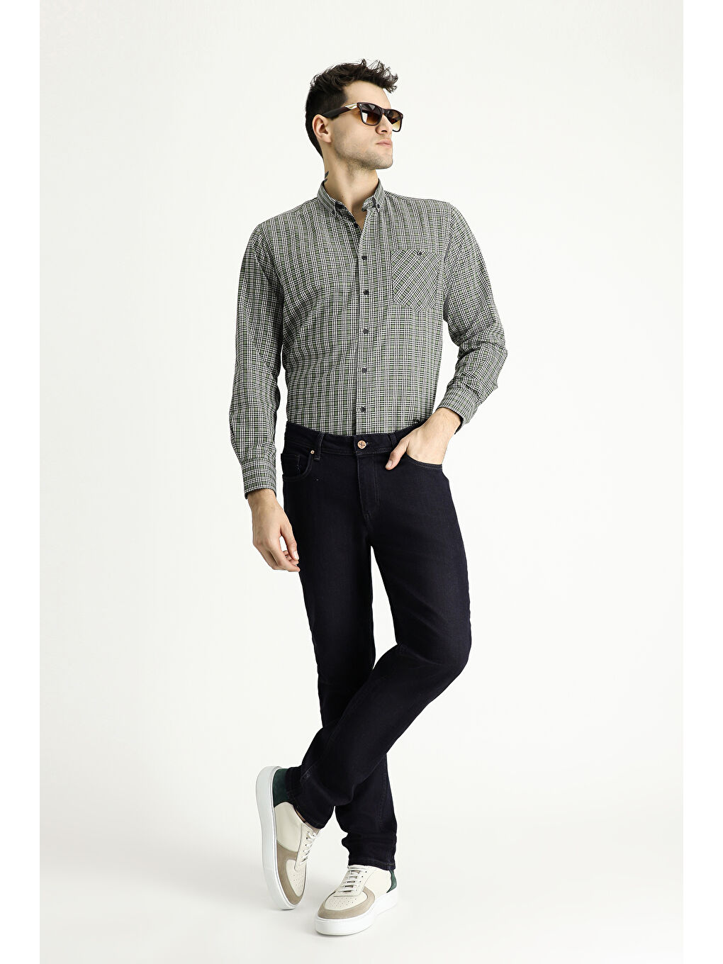 Yeşil Uzun Kol Regular Fit Oduncu Ekose Pamuklu Kolay Ütülenebilir Gömlek-1