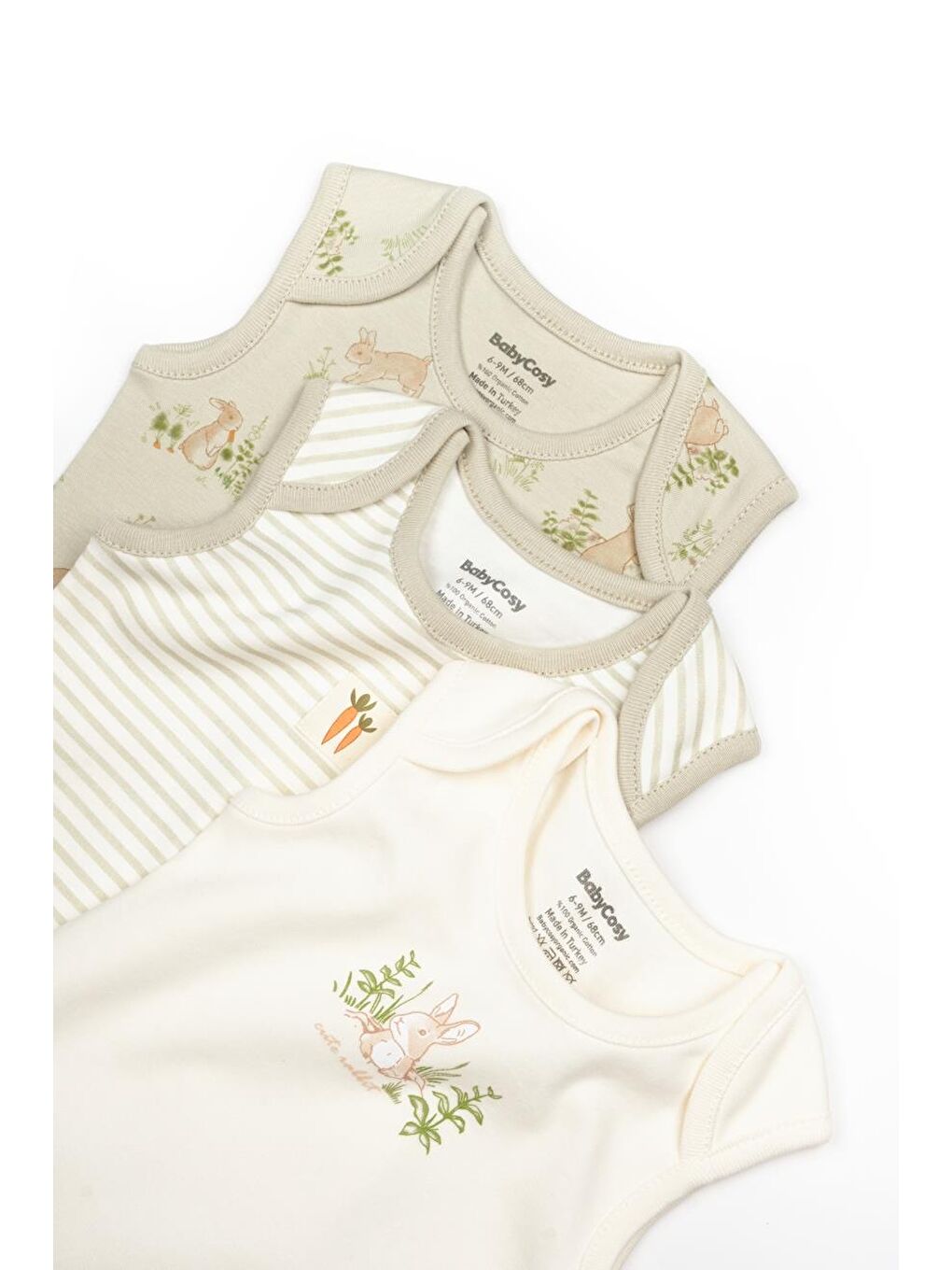 BabyCosy Organic Wear Ekru Bebek 3lü Askılı Badi Kutu Set %100 Organik Pamuk, Bebek ve Yenidoğan Serisi - CSY5709 - 7