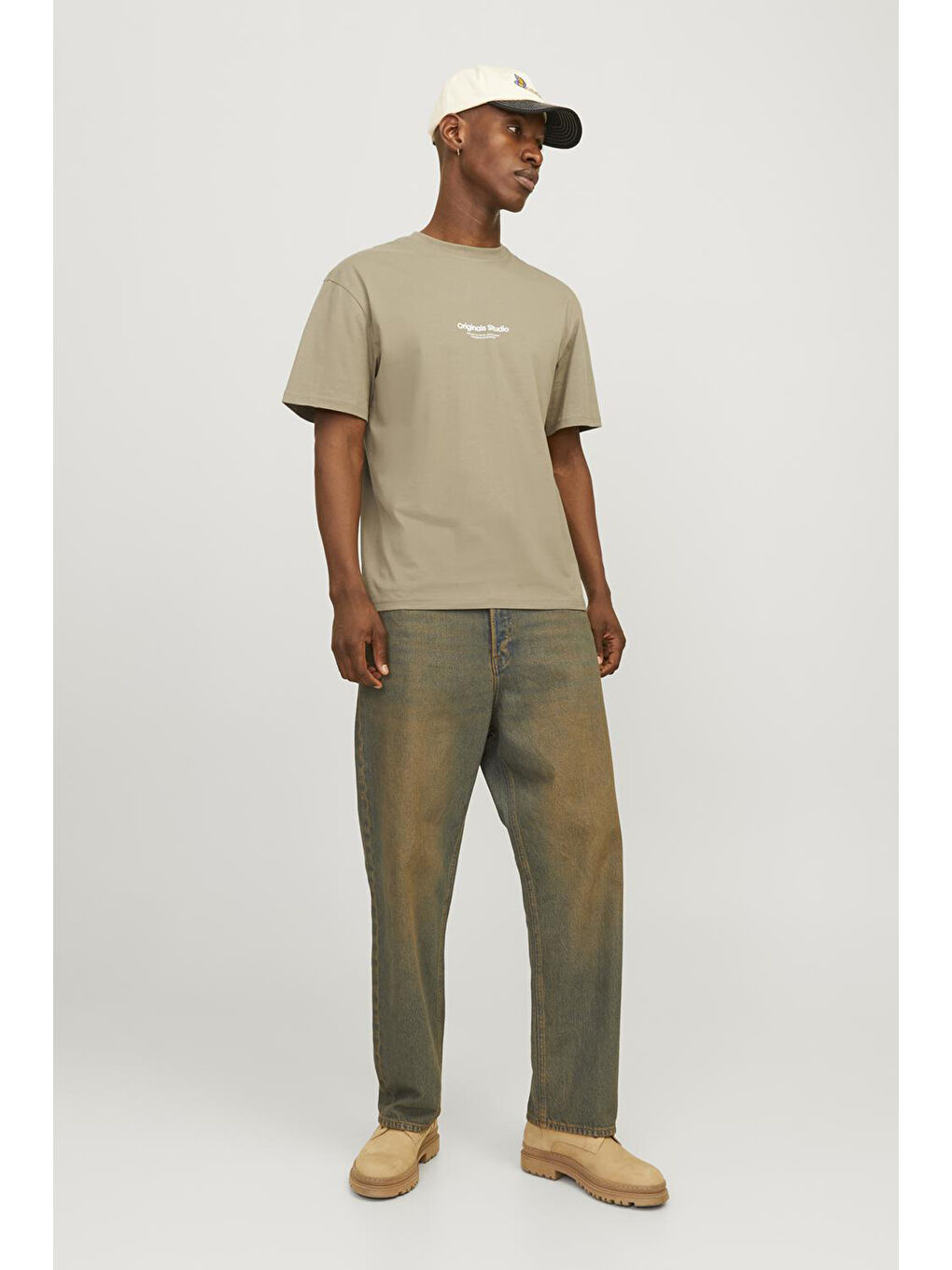 Bej Jorvesterbro Pamuklu Bisiklet Yaka Relaxed Fit Erkek %100 Pamuk Tişört 12240121-1