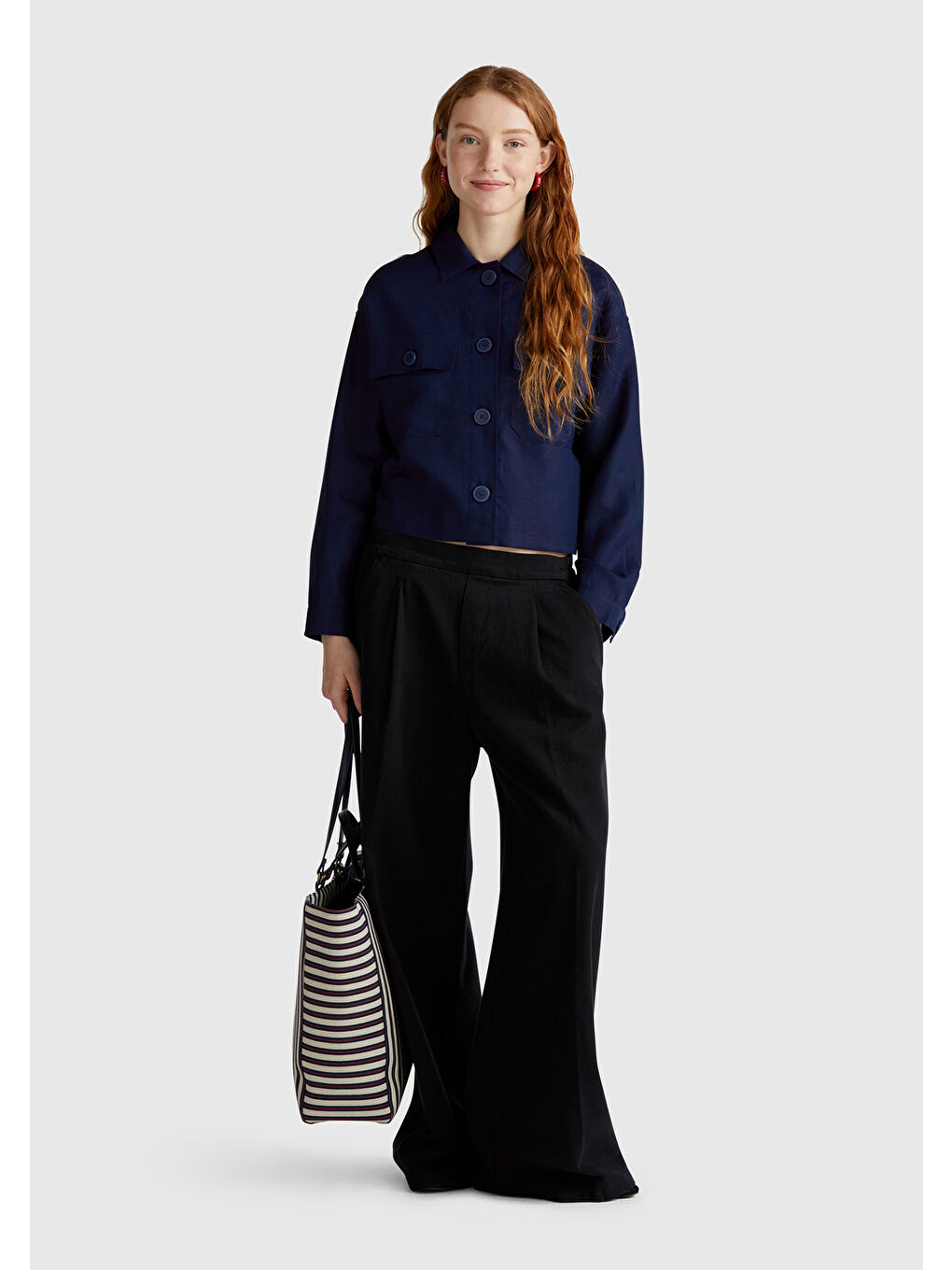 Kadın Lacivert Keten Karışımlı Ceket-4