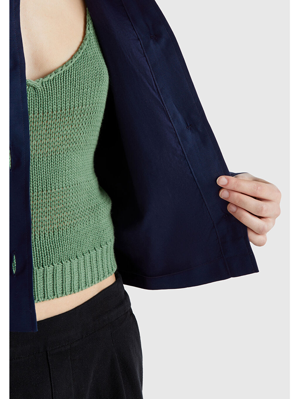 Kadın Lacivert Keten Karışımlı Ceket-5