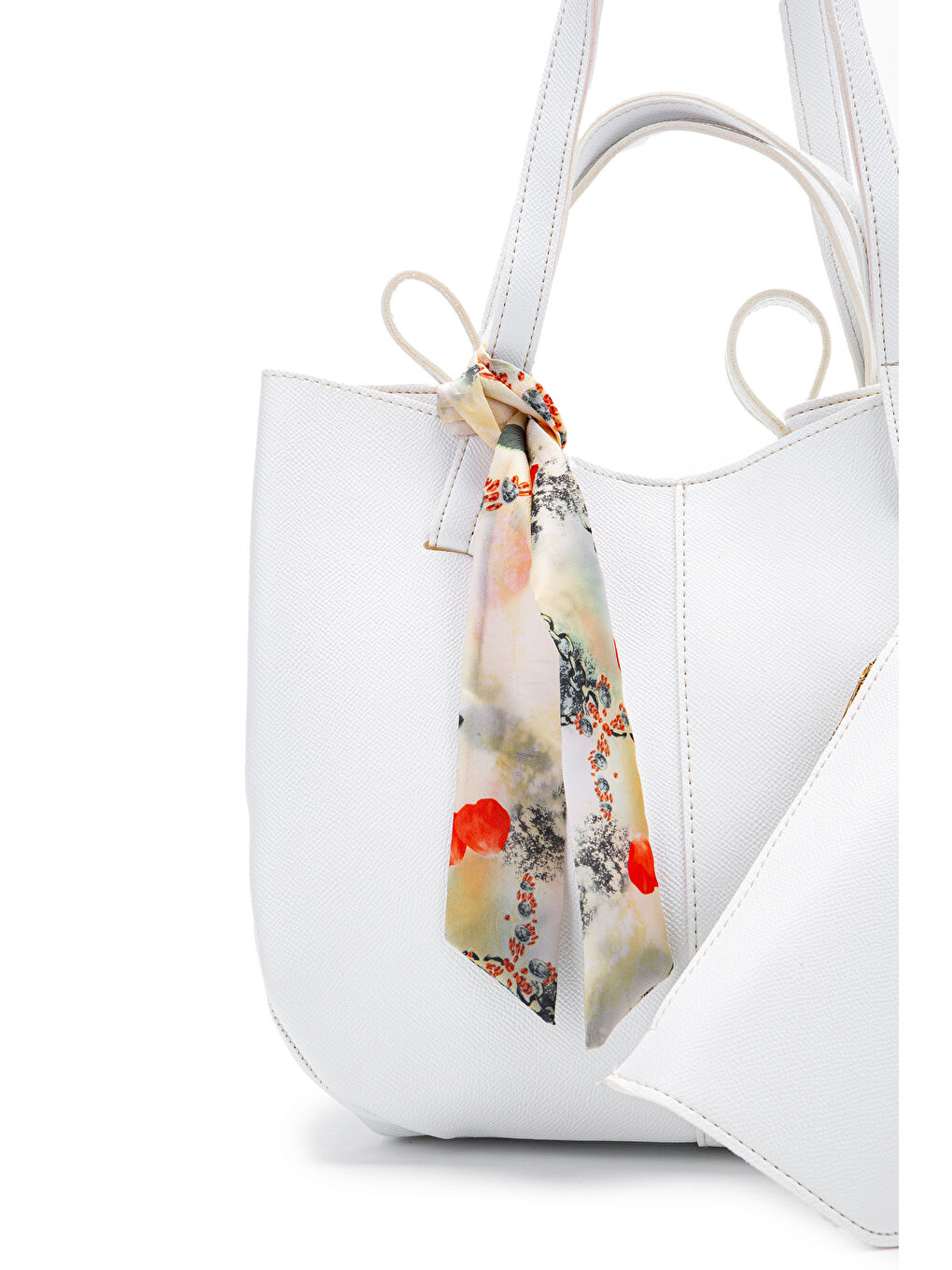 Fular Detaylı Özel Tasarım Pole 1 Kadın Kol Çanta Beyaz-3