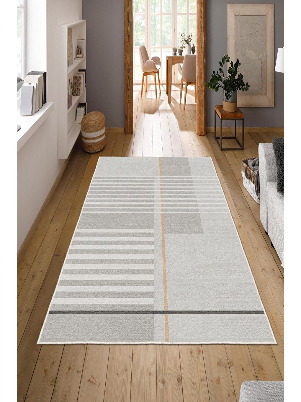 Bej Özel Tasarım, Kaymaz Taban, İnce, Yıkanabilir, Modern Halı WOOKECE1481 80x150-1