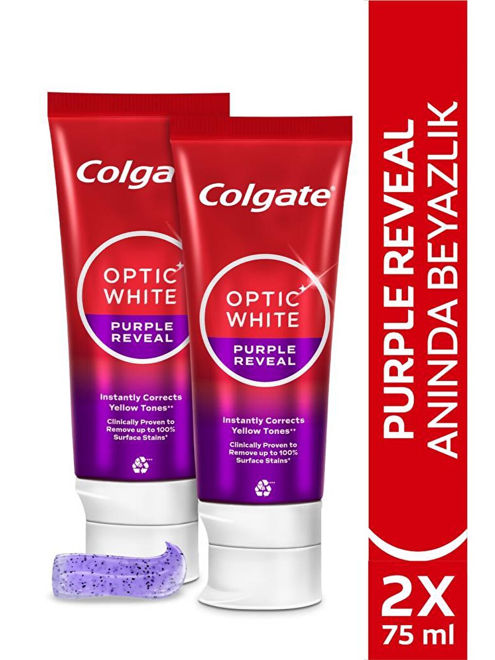 Colgate Renksiz Optic White Purple Reveal Beyazlatıcı Diş Macunu 75 Ml x2